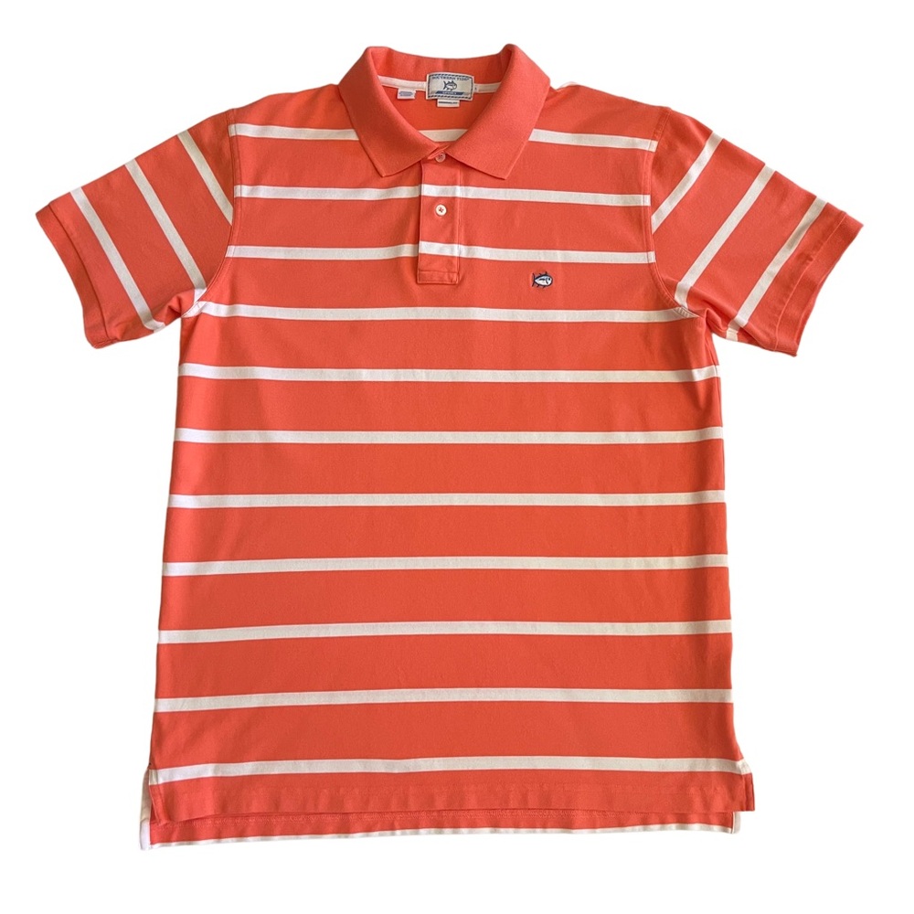 Southern Tide Sport Polo Shirt Mens Large Orange & White Skip Jack Pima Cotton